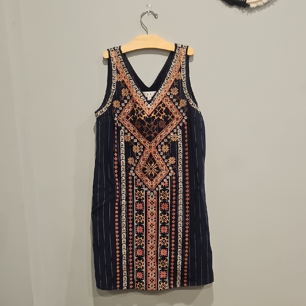 THML Navy Dress with Pink, Orange Embroidered Design